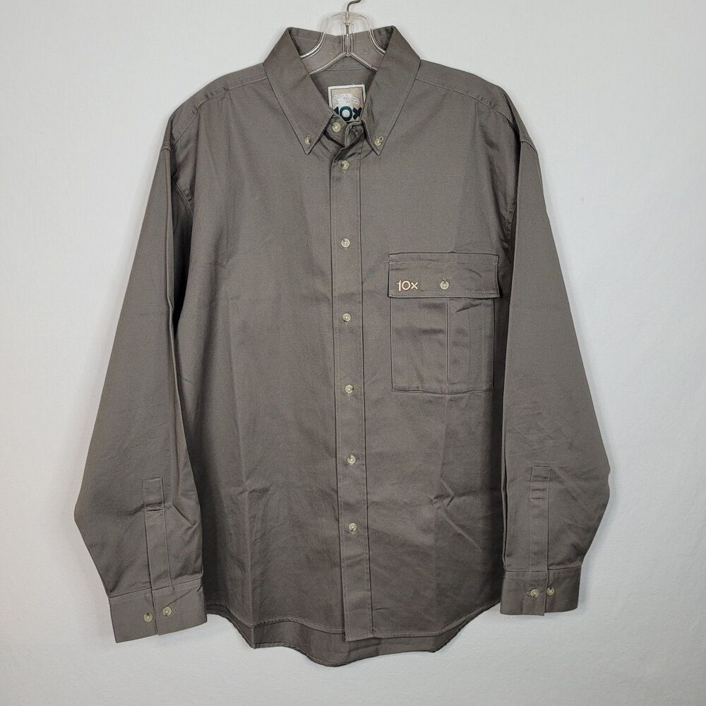 10X Mens Shirt Large Long Sleeve Gray Button Up Casual Work Hunting Outdoors